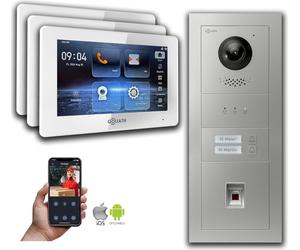 Goliath 2-fils BUS Video Doorbell : 2 Fam. 3 Monitors, Fingerprint, Anzeige, Silber : 7 pouces en blanc : Boîte d'encastrement Choix du moniteur : 7 pouces en blanc Boîte de montage de la sonnette : B