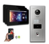 Goliath 2-fils BUS Video Doorbell : 2 Fam. 3 Monitors, Fingerprint, RFID, Silver : Boîte de montage en saillie : 7 pouces en noir Choix du moniteur : 7 pouces en noir Boîte de montage de la sonnette :