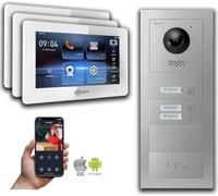 Goliath interphone vidéo BUS 2 fils : 3 maisons familiales, blanc, affichage, argent : 7 pouces en blanc : Boîte d'encastrement Sélection du moniteur : 7 pouces en blanc Boîte de montage de la sonnett