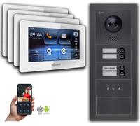 Goliath interphone vidéo BUS 2 fils : 4 maisons familiales, blanc, affichage, anthracite : Boîte d'encastrement : 7 pouces en noir Sélection du moniteur : 7 pouces en noir Boîte de montage de la sonne