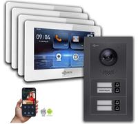Goliath interphone vidéo BUS 2 fils : maison de 4 familles, Smartphone App, anthracite : 7 pouces en blanc : Boîte d'encastrement Sélection du moniteur : 7 pouces en blanc Boîte de montage de la sonne
