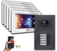 Goliath interphone vidéo BUS 2 fils : maison de 5 familles, Smartphone App, anthracite : Boîte de montage en saillie : 7 pouces en blanc Sélection du moniteur : 7 pouces en blanc Boîte de montage de l