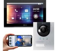 GOLIATH IP Kit d'interphone vidéo en saillie pour une maison familiale (portier argenté 180°, écran tactile 10" noir, app)
