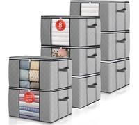GoMaihe 90L Sac de rangement Set de 8 grands avec couvercle et poignées Gris