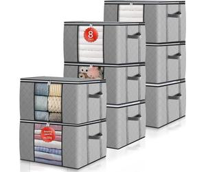 GoMaihe 90L Sac de rangement Set de 8 grands avec couvercle et poignées Gris