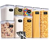 GoMaihe Boite de Rangement Cuisine Lot de 8, Bocaux Hermetiques Alimentaires en Plastique Scellée avec Couvercle, Pour Stocker les Cereales, Pâtes, Farine, Nourriture pour Animaux de Compagnie