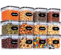 GoMaihe Lot de 12 récipients de conservation hermétiques avec couvercle - 0,8 l x 12 pièces, récipients alimentaires en plastique pour céréales, farine, sucre, snacks, avec cuillères, étiquettes et