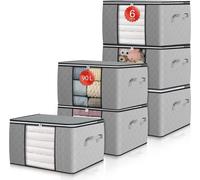 GoMaihe Lot de 6 grands sacs de rangement de 90L avec couvercle et poignées renforcées