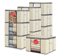 GoMaihe, sac de rangement de 90 litres, lot de 10, boîtes de rangement avec couvercle, grande taille, poignées renforcées, cartons de déménagement pour couettes, rangement sous le lit, boîtes de range