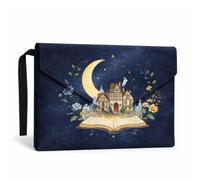 GOMAKERER 1 housse Protection Imperméable pour Livre pour Amoureux Livres Pochette Protection pour Livre Imprimés Château Lune Tissu Lavable avec Poche Avant Bouton Pression pour Lecteurs Livres Poche