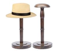 GOMAKERER 1 Support de Table pour Chapeaux, Porte-Chapeau Marron Vintage Support de Chapeau en Bois avec Tige Présentoir de Perruque, Organisateur de Casque, Rangement pour la Maison