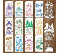 GOMAKERER 12 feuille de Pochoirs Maison dans la Forêt de Champignons pour la Peinture Pochoirs Réutilisables en PET Sur le Thème de la Nature Pochoirs Papillon pour Peindre Sur Mur Bois et Décoration