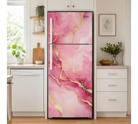 GOMAKERER 2 feuille D'Autocollants pour Porte Réfrigérateur Effet Marbre Rose Or Revêtement Mural Adhésif Amovible Paillettes Fluides 3D pour Porte de Réfrigérateur pour la Décoration Maison Cuisine