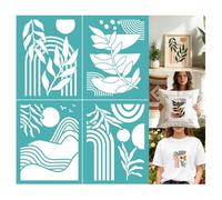 GOMAKERER 2 feuille Pochoir Botanique pour Sérigraphie Pochoirs Adhésifs pour Sérigraphie Murale Plantes Montagne et Lune Pochoir Abstrait Réutilisable en Maille pour Peinture Murale Bois T Shirt