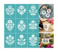 GOMAKERER 2 feuille Pochoir Floral Vintage pour Sérigraphie Pochoirs Auto Adhésifs pour Sérigraphie Motif Marguerites et Tulipes Pochoirs Réutilisables en Maille pour Peinture Murale Bois T Shirt
