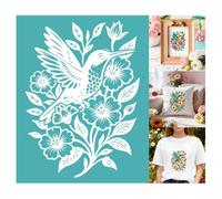 GOMAKERER 2 pcs Pochoir Sérigraphique Colibri, Pochoirs Transfert en Maille à Motif Floral Oiseaux Printaniers Thème Nature Auto Adhésifs pour Sérigraphie Bordures Murales Bois Tissu Loisirs Créatifs