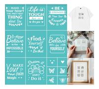GOMAKERER 2 pochoir Sérigraphique avec Bordures de Mots Positifs Pochoir de Transfert en Maille Inspirant Réutilisable Auto Adhésif pour Bordure Murale Bois Tissu Décoration Artisanale pour la Maison
