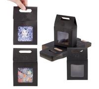 GOMAKERER 28pcs Papier Cadeau Sacs 9.8x6x15cm - Coffrets Cadeaux Noirs Avec Fenêtre Transparente - Réutilisables Pour Fête des Mères, Mariage, Anniversaire, Douche Nuptiale