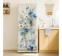 GOMAKERER 2pcs Habillage de Réfrigérateur pour Vase Aquarelle Bleu, Autocollants Amovibles pour Réfrigérateur Autocollants pour Panneau de Réfrigérateur Décoration de Bar de Cuisine