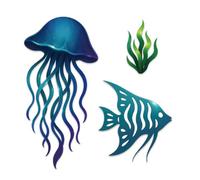 GOMAKERER 3 pcs Décoration Murale Océan Poisson Méduse Décoration Murale en Bois et Algues Style Plage Océanique Ornements Vintage Nautique et Côtier pour Maison Chambre Ou Salle de Bain (3 taille)