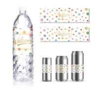 GOMAKERER 30 Feuille D'Étiquettes de Bienvenue pour Bouteilles d'eau Étiquettes Autocollantes Colorées à Pois pour Contenants d'eau Potable pour Décoration d'anniversaire de Mariage de Fête
