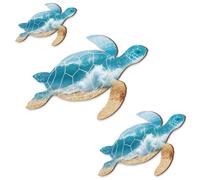GOMAKERER 3pcs décoration Murale en Bois de Tortue de Mer Décoration Murale Tortue Thème Plage Décoration Murale Ornements Côtiers Vintage pour Chambre Salle de Bain Lac Jardin Maison