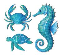 GOMAKERER 3pcs Décoration Murale Hippocampe Décoration Murale Motif Tortue de Mer Bleue Hippocampe Crabe Océan Plage Vintage Thème Nautique Décoration Côtière pour Maison Lac Maison Chambre Salle Bain