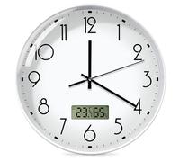 GOMETY Horloge Murale Silencieuse, Horloge de Cuisine 30 cm avec Calendrier LCD Numérique, Horloge à Quartz Analogique Blanche, Horloge Murale LCD Blanche pour Salon Chambre Bureau Salle de Bain