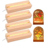 GOMETY Lot de 4 socles lumineux LED en bois - USB - Pour verre acrylique - Couleur chaude - Base en bois LED - Base d'affichage pour cristal - Boule de verre acrylique - Bijoux en résine