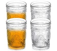 GOMETY Lot de 4 verres à eau, 380 ml, vintage, transparents, pour eau, boisson, cocktail, thé, jus de fruit, soda, passe au lave-vaisselle, pour la maison, le bureau, le bar