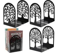 GOMETY Lot de 6 serre-livres en métal - Noir - Avec motif creux - Avec bloqueurs antidérapants - Pour l'école, la maison, le bureau - 175 x 120 x 85 mm