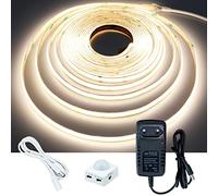 GOMING 12V Détecteur de Mouvement COB Ruban à LED 5M Blanc Naturel 4000K | CRI 93+ IP20 Non étanche Bande Lumineuse LED avec Adaptateur Secteur pour Armoires de Cuisine Escalier Vitrine Chambre Lit