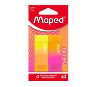 Maped - Gommes Neon Bi-Couleurs - Gomme Efficace, ne Laisse pas de Trace - Format Rectangle 22x12x61mm - 2 Gommes Néon