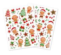 Gommettes Famille pain d'épices Noël - 93 pièces - de 0,6 à 9 cm - Autocollants sapins, bonhomme, maison, cadeaux, mignons, gourmands, étoiles, sucre d'orge, stickers,