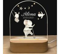 GOMOVING Veilleuse Bébé Personnalisé avec Prénom & Date, Cadeau Naissance Fille et Garçon, Idée Cadeau Bapteme, Décoration Chambre Enfant, Lampe de Chevet