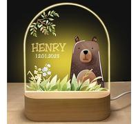 GOMOVING Veilleuse Bébé Personnalisé avec Prénom & Date-Né pour Fille, Lampe Bebe Personnalisé, Cadeau de Noël, Cadeau Bebe