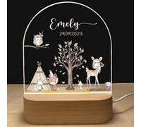 GOMOVING Veilleuse Bébé Personnalisée Prénom & Date, Cadeau Naissance Fille & Garçon, Décoration Chambre Bébé, Lampe de Chevet Enfant