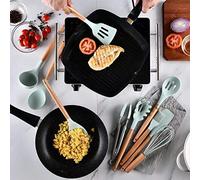 Gonetre Cuillère de Cuisine en Silicone avec Manche en Bois, Ustensile de