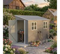 gonew21 Abri de jardin en métal de 1,2 x 3 m (4 x 10 pieds), avec kit de sol, charge lourde, toit refoulé, double porte gauche et droite, gris, 2 fenêtres, résistant à l'eau