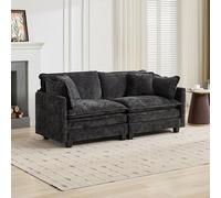 gonew21 Canapé 2 Places Chenille Cloud Canapé Modulable Double Mousse | Canapé rembourré 195 x 75 x 84 cm, noir, double mousse, sans accoudoirs, pour salon, appartement, petits espaces