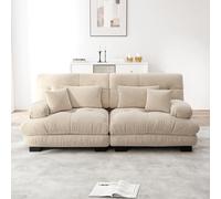 gonew21 Canapé 2 places en chenille, modulaire, cadre en bois massif | Canapé double capitonné, marron clair, 4 coussins, 2 coussins lombaires, pour salon, appartement, sans fonction couchage