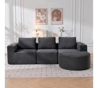 gonew21 Canapé compressé 265 cm 3 places Cloud Couch coussin gris foncé | Design modulaire double couche de mousse porte-gobelet 3 coussins pour salon, bureau, petits appartements
