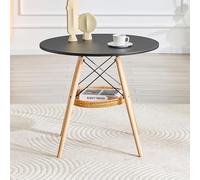 gonew21 Table basse ronde de 80 cm, noire avec pieds en bois massif et panier tressé, table basse avec espace de rangement pour les petits espaces, table de canapé comme table à manger, table de