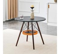 gonew21 Table basse ronde de 80 cm, noire avec pieds en noyer et panier tressé, table basse avec espace de rangement pour les petits espaces, table de canapé comme table à manger, table de balcon