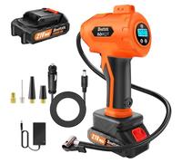 Gonfleur de pneu Compresseur d'air avec batterie 21 V et câble CC 12 V Pompe portable avec manomètre numérique (max. 180 PSI) pour voitures, motos, vélos et ballons