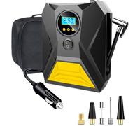 Gonfleur Pneus Voiture, 12V Compresseur À Air Portatif avec Fonction Mémoire, 3 Adaptateurs de Buses, Gonflage Rapide Compresseur