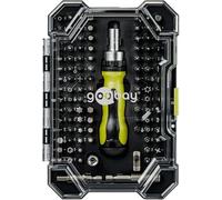 goobay 100 pièces Jeu de tournevis avec fonction cliquet/Embouts de précision en acier S2 / Jeu d’outils pour le bricolage, la réparation et le montage/Avec rallonge d’embout et adaptateur - 77844