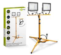 Goobay 49984 Projecteur de chantier à LED avec pied télescopique, 2 x 50 W avec un total de 8500 lm et une lumière blanche froide (6500 K), adapté à une utilisation en intérieur et en extérieur (IP65)