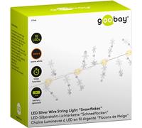 goobay 57948 Guirlande lumineuse à LED avec fonction minuterie Fonction pile Flocons de neige LED à suspendre - Guirlande lumineuse pour intérieur avec 10 LED 3000 K IP20 Argenté/transparent