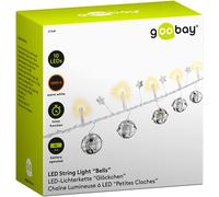 goobay 57949 Guirlande Lumineuse LED avec Fonction Minuterie Batterie - Guirlande Lumineuse Intérieur avec 10 LEDs + Clochettes + Etoiles - Blanc Chaud (3000K) - IP20-1.3m Argenté/Transparent